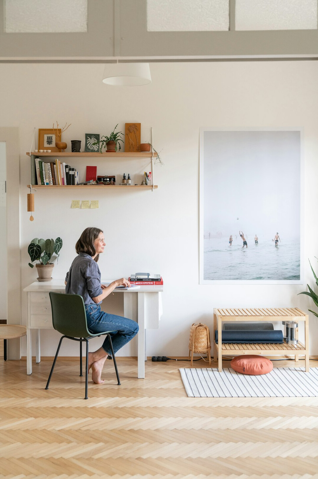 person meditating at home